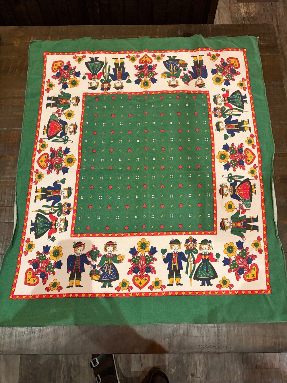VTG TAG Italian Cotton Tablecloth Alpine Folk Art Scandinavian Tapestry Square